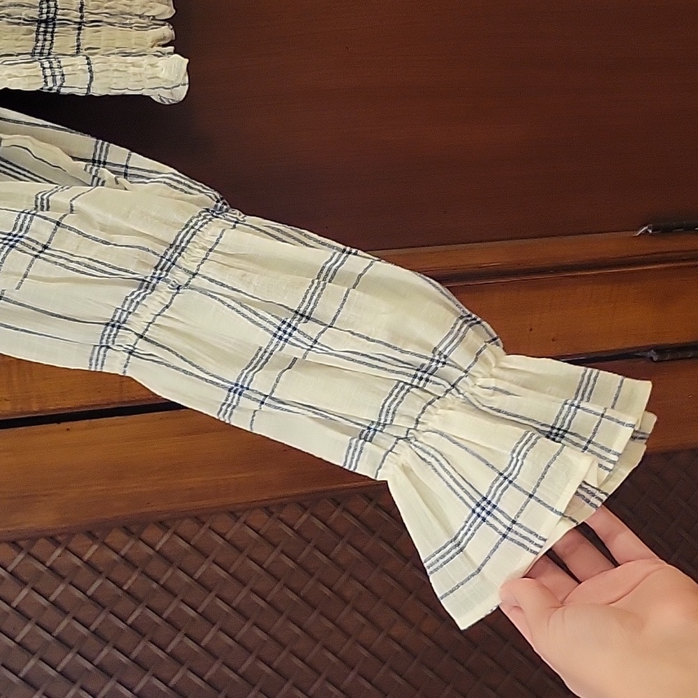 Zara | Plaid Long Sleeve Crop Top with Smocking At Chest 100% Cotton - M - Picture 4 of 10